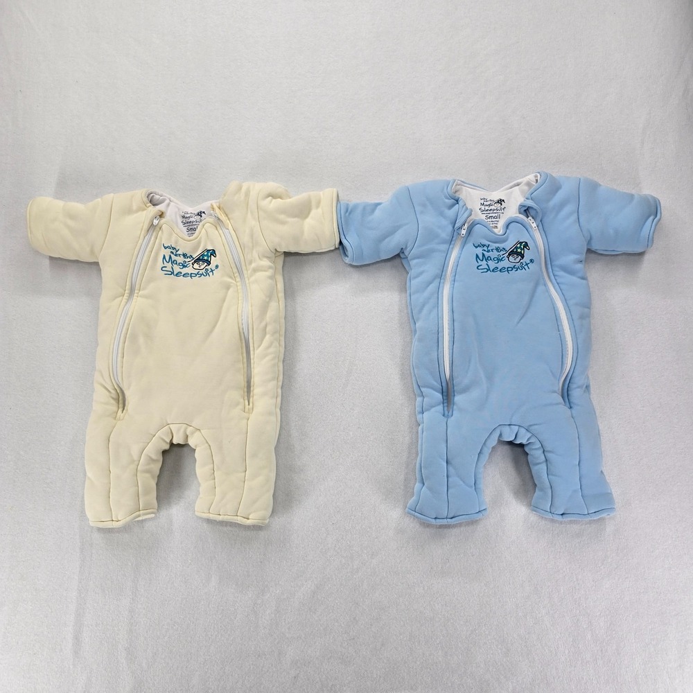 Baby Merlin Magic Sleepsuit Small 3 6 Months Blue Cream‎ Set of 2